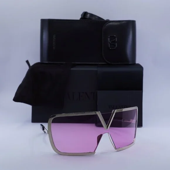 Valentino V-ROMASK VLS-120C Shield Sunglasses - White Gold/Pink Lens AR - Picture 4 of 8